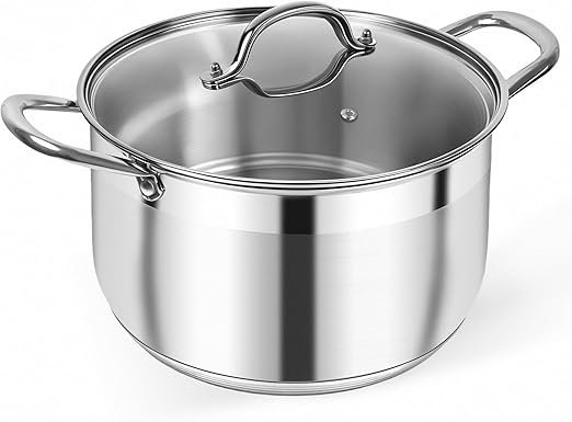 Kirecoo Olla de acero inoxidable – Olla de cocina de inducción resistente de 8 cuartos de galón con tapa visible para pasta, sopa, espaguetis, olla grande de fondo grueso antiadherente, utensilios de