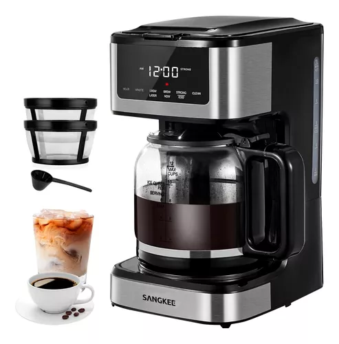 Sangkee Cafetera,cafetera De Goteo Programable Con Filtro Permanente, Cafetera Electrica De 12 Tazas Con 3 Modos,cafetera Compacta Con Jarra De Vidrio De 1.8l,4h Mantenimiendo El Calor,24h Timer