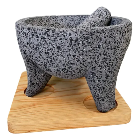 Kit Molcajete De Piedra Volcánica Y Tabla Para Picar (base) Color Gris Oscuro Imagen - 1/10