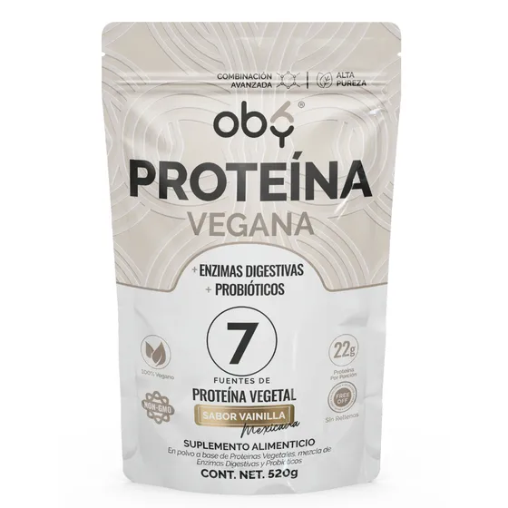 Proteina en Polvo Vegana | 7 Tipos de Proteina + Probioticos + Enzimas Digestivas | Con 18 Aminoacidos Y BCAA | 100% Vegana | Sabor Vainilla Mexicana | Sin Azúcar, Gluten Y Lactosa | Proteina Oby Imagen - 1/8